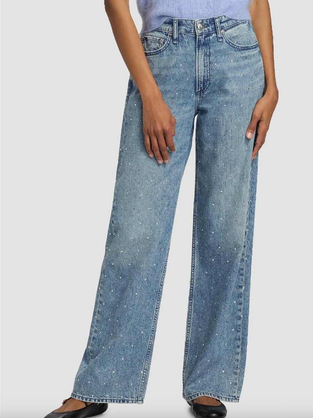 Rag & Bone Logan Mid-Rise Rhinestone Denim Straight-Leg Jeans size 28